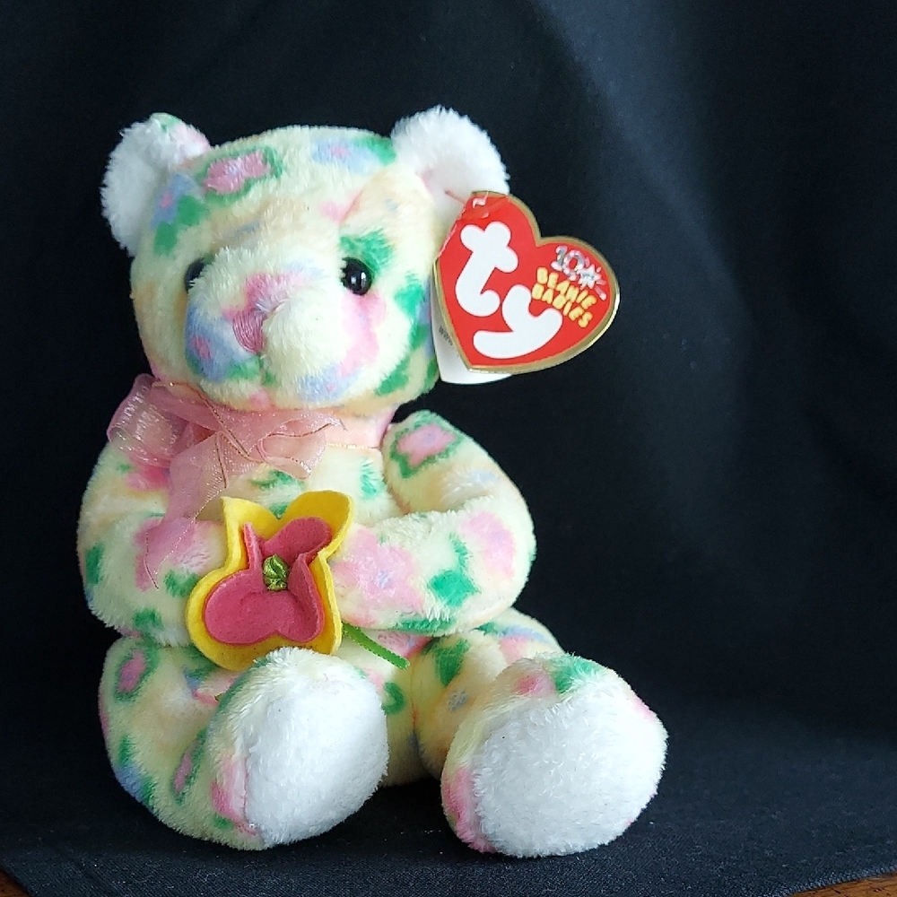 Ty Bloom Beanie Babies Collection, Bloom the Flower Plush Bear, Tags Attached